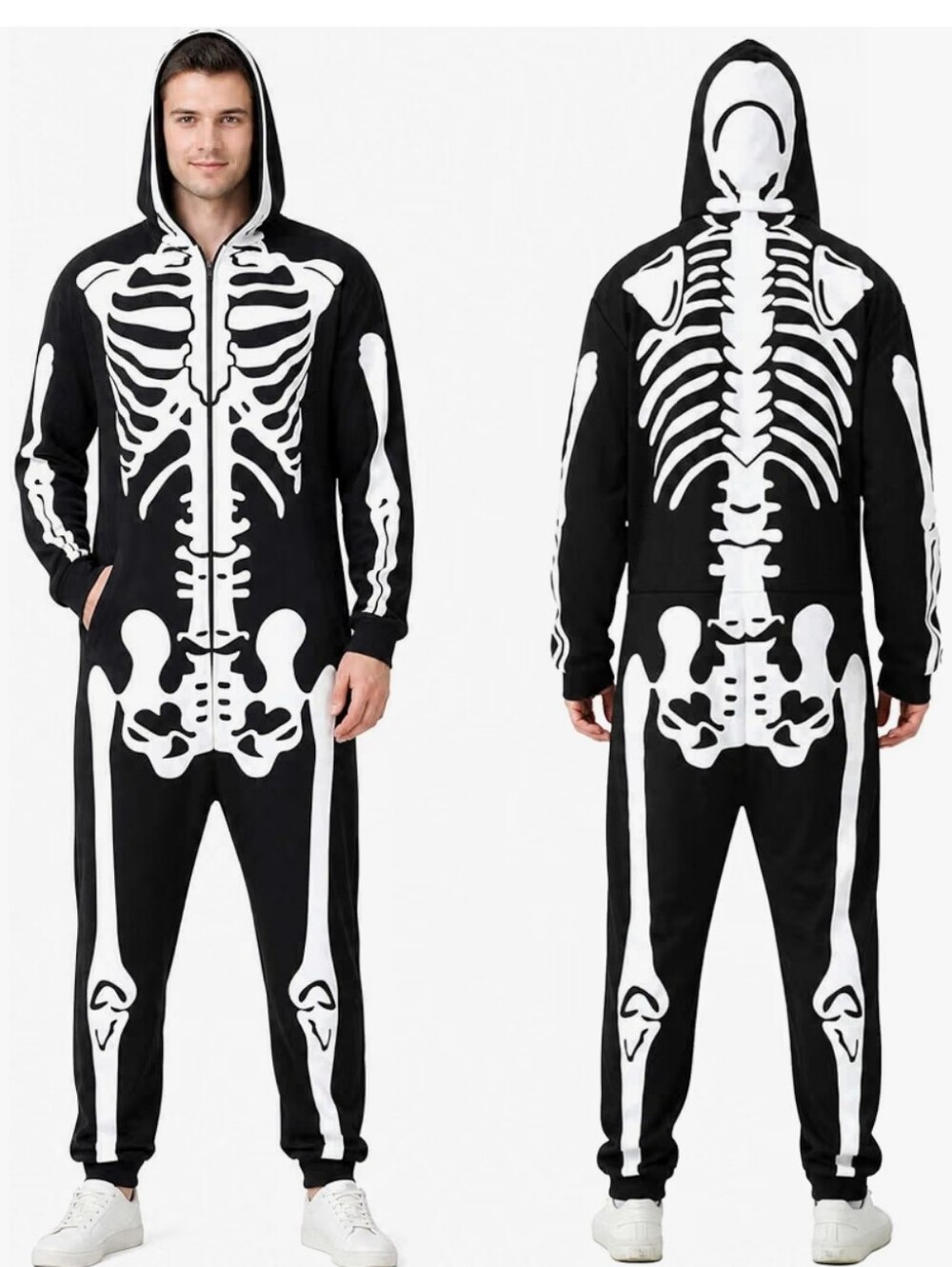 Men's fleece lined Halloween Skull pajama onsie